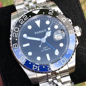 Parnis 40mm Black Dial Sapphire GMT Blue Black Bezel Batman Jubilee Band Watch